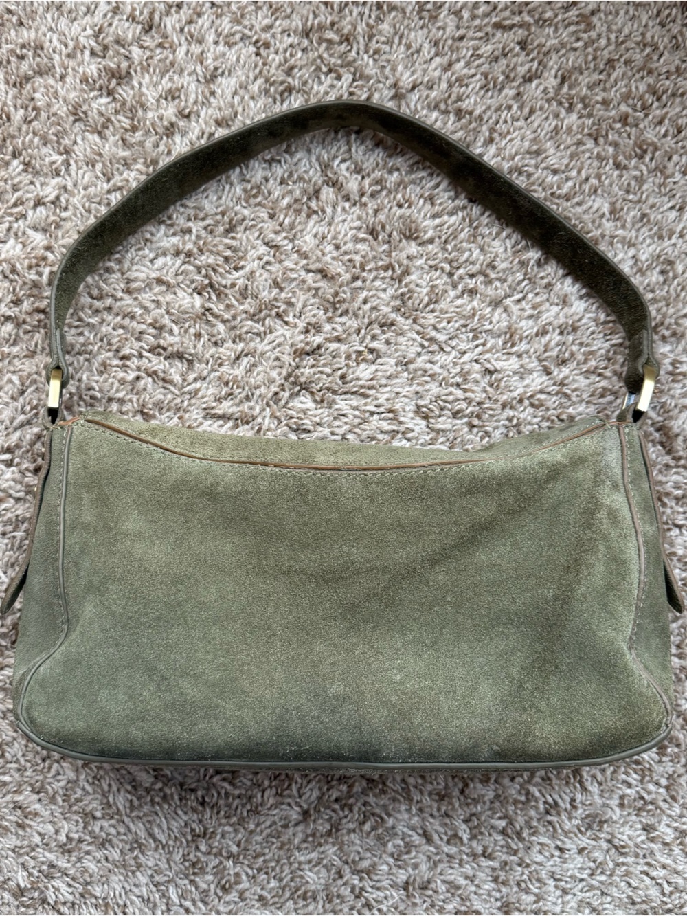 Olive green suede slouchy hobo shoulder bag